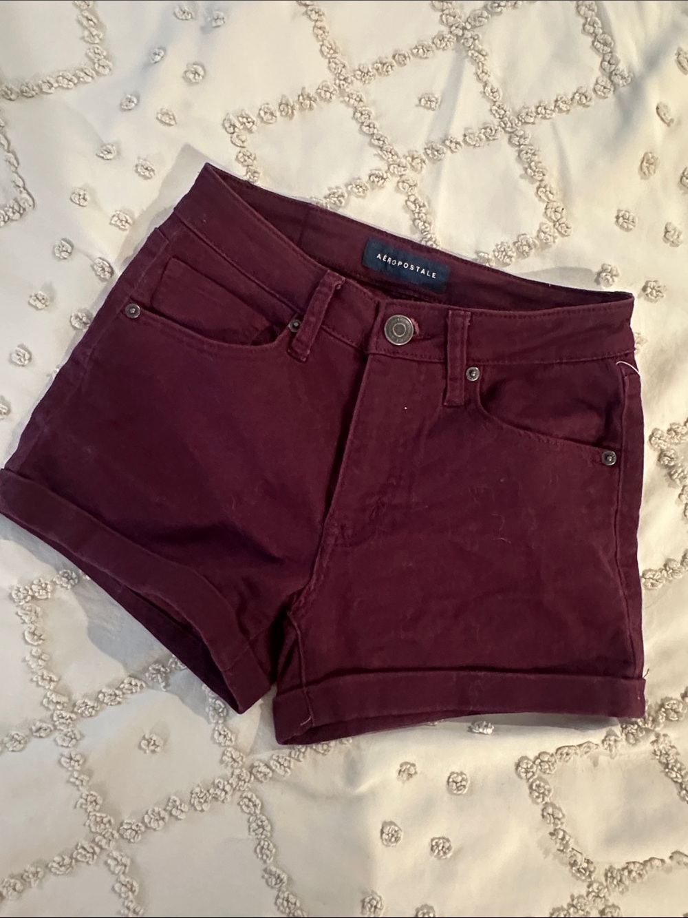 Aeropostale Women's Maroon High-Rise Cuffed Jean Shorts